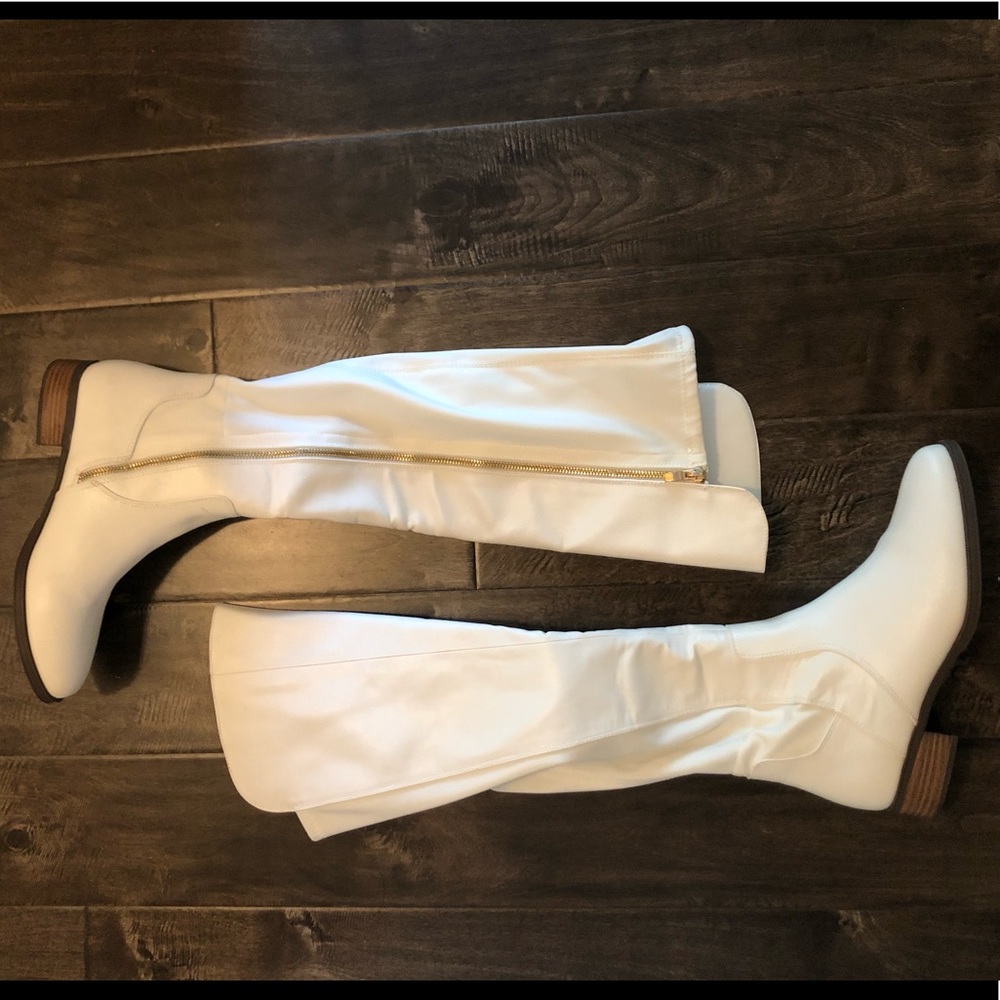 Thigh high white boots